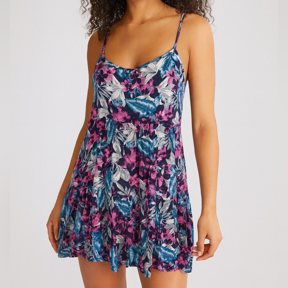 American Eagle Tropical Floral Coconut Girl Cutout Back Tiered Mini Sundress M
